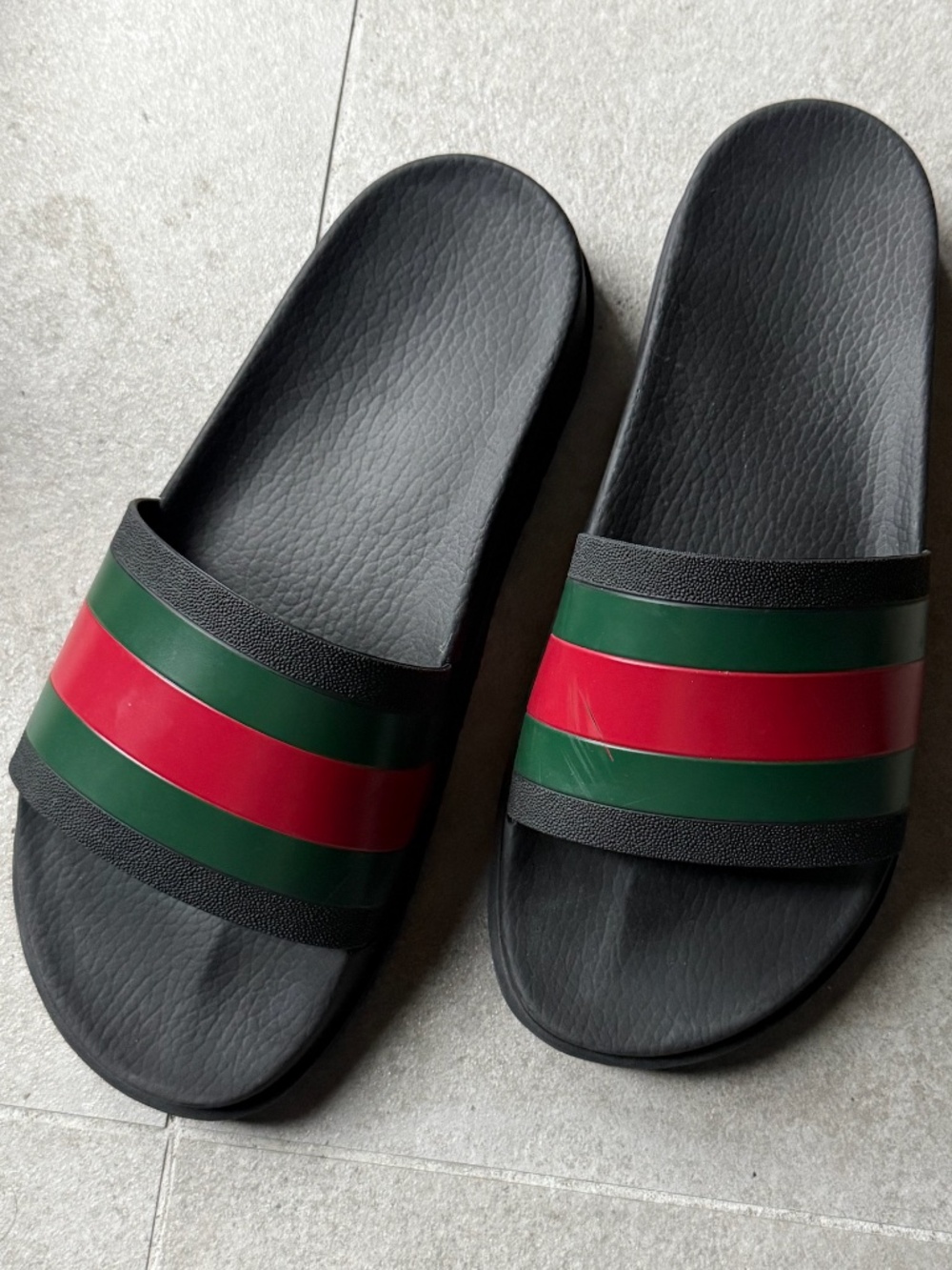 Authentic Gucci Web Slide Sandals Men’s US 11.5 stripe good condition